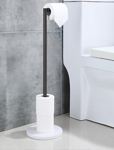  Soporte independiente para papel higiénico con base de mármol, soporte para rollo de papel higiénico de acero inoxidable 304, almacenamiento para baño (cromado)
