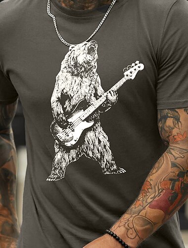  Musikfestival Herren Grafik Bär T Shirt Lässiger Stil 100% Baumwolle Kurzarm Grafik Hemd Schwarz Marineblau Dunkelgray Bequemes T-Shirt Straße Ferien Modedesigner-Kleidung