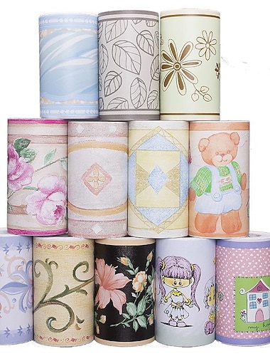  coola tapeter blomgeometri tapet tapet väggmålning kant midja skala och sticka självhäftande pvc/vinyl blommig modern väggdekal för rum 10*1000cm*1st