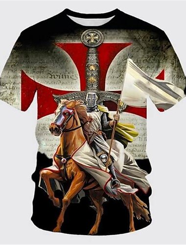  Herren Templer Kreuz Grafikdrucke Soldat T Shirt Christliche T-Shirts Kurzarm T-Shirt 3D-Druck Rundhalsausschnitt Hemd Vintage Sport Designer Outdoor Straße Täglich Schwarzgrau Schwarz Weiß Sommer