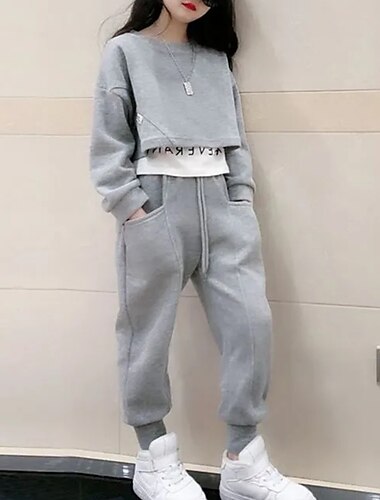  hoodie voor kinderen, meisjes & broek kleding set 2 stuks lange mouw geel effen kleur katoen sport vakantie mode comfort 3-12 jaar