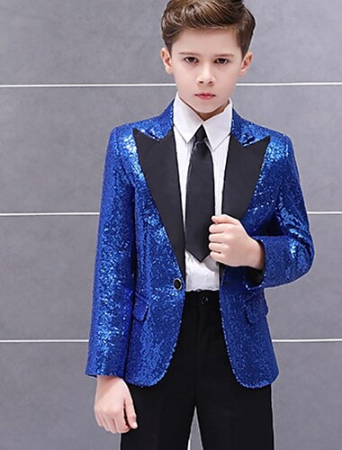  3 deler Ringbærerdress Gutt Barn Dress Formell drakt Dress og blazer Skjorte og bukse Fest Mote Grunnleggende Formelt Helfarge Paljetter Paljetter Sølv Svart Rød Bomull