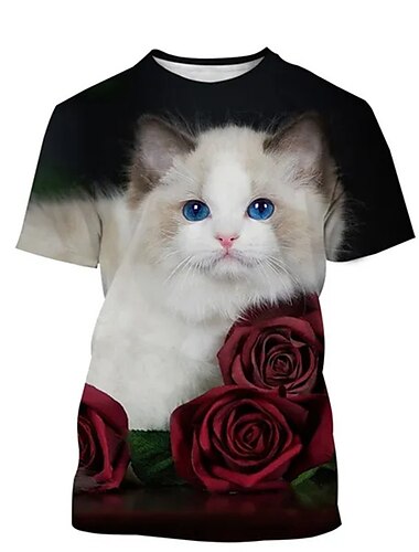  Men's Unisex Animal Cat Graphic Prints T shirt Short Sleeve T shirt 3D Print Crew Neck Shirt Sports Designer Casual Outdoor Street Daily Black-White Black White Summer Clothing Apparel S M L XL XXL