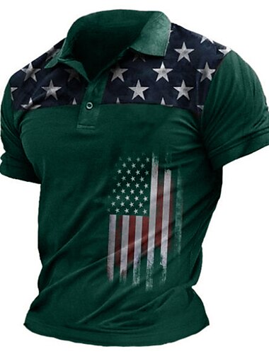  Férfi Amerikai zászló Veteránok Pólóingek Golfing Rövid ujjú Pólóingek Galléros ingek Alkalmi Utcai öltözék Nyaralási viselet Party ruhák Gombok 3D nyomtatás Fekete Medence Bíbor
