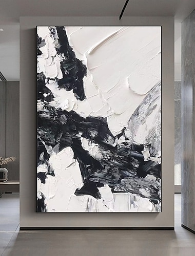  Pintura al óleo pintada a mano hecha a mano textura gruesa arte de la pared pintura abstracta moderna en blanco y negro decoración del hogar lienzo enrollado sin marco sin estirar