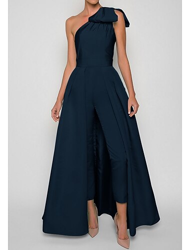  Jumpsuits Avondjurk Elegante Jurk Formele Bruiloft Gast Vloerlengte Mouwloos One Shoulder Omvormbare Stretch Stof met Strik(ken) Plooien Overskirt 2025