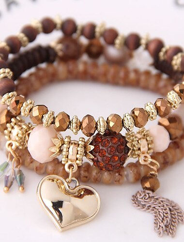 Mujer Brazalete de Cuentas Lujoso De moda Cumpleaños Corazón Elegante Moda Dibujos Legierung Pulsera pulsera Negro / Rojo / Marrón Para Fiesta Regalo Cumpleaños