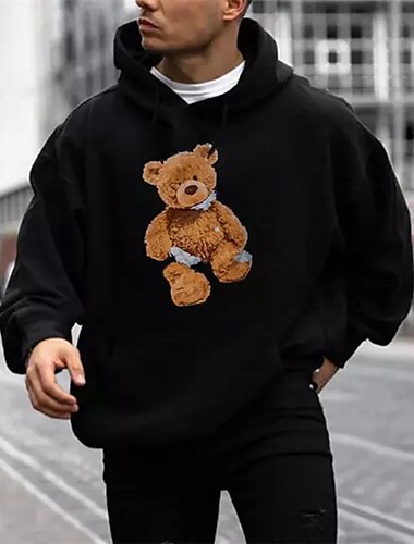  Hombre Graphic Oso Sudadera Sudaderas Sudadera Manga Larga Sudadera con capucha Con Capucha Fresco Deporte Ropa de calle Negro Primavera Otoño Diseñador