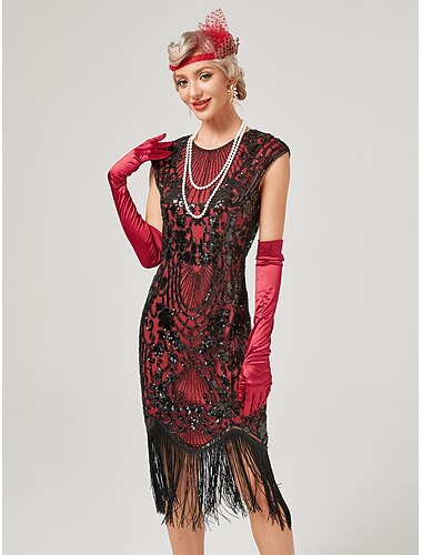  Ordító 20-as évek 1920-as évek Koktélruha Flapper ruha Ruhák Álarcosbál Szabályos A nagy Gatsby Charleston Esküvői Vendég Flitter Rojt Jelmez Női Farsang Álarcos mulatság Farsang Esküvő Esküvői vendég