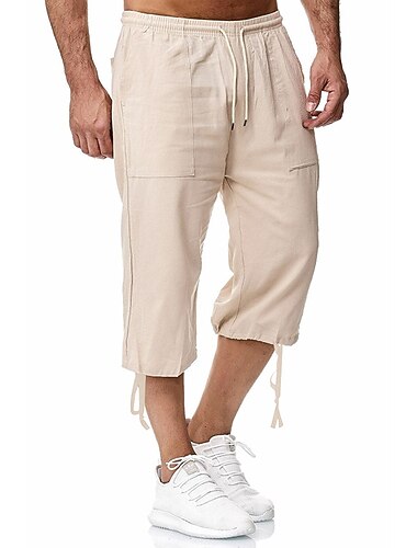  Homens Calção Shorts de linho Shorts de verão Shorts de praia Calças Capri Com Cordão Cintura elástica Bolso frontal Tecido Conforto Respirável Comprimento da panturrilha Esportes Diário à moda