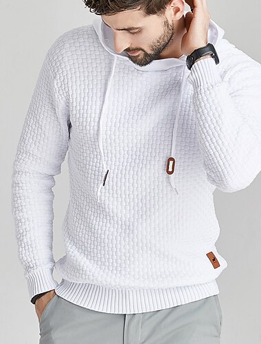  Hombre Pulóveres Suéter de punto suéter con capucha Estriado Cable Tejer Recortado De Punto Color sólido Con Capucha Elegante Básico Exterior Diario Ropa Otoño Invierno Negro Blanco S M L