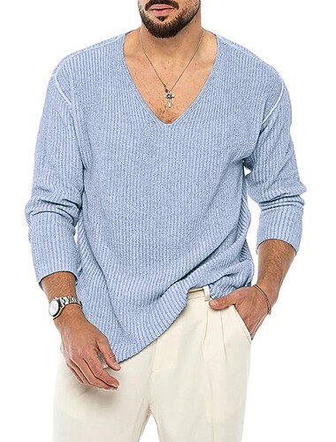  Homme Pull Chandail Pull A côtes Tricoter Tricoté Col V Sortie Fin de semaine Vêtement Tenue Hiver Automne Noir Rose Claire M L XL