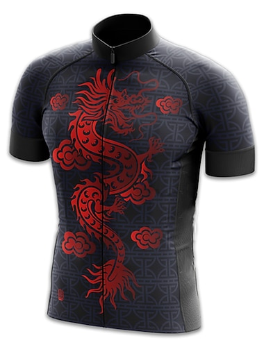  رجالي جورسيه الدراجة تنين مضحك كم قصير الدراجة جورسيه قمم مع 3 جيوب خلفية دراجة جبلية دراجة الطريق سريع جاف شرائط عاكسة الجيب الخلفي رطوبة فتل رياضات أصفر أحمر ملابس