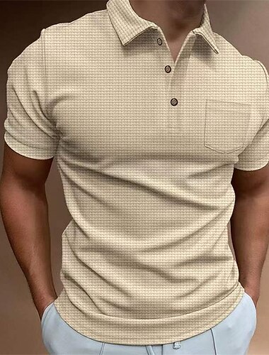  Homme Polo gaufré Casual du quotidien Col polo Classique Manche Courte Mode Décontractées Couleur Pleine Bouton devant Printemps été Standard Noir Blanche Marine foncé Bleu Kaki Gris Polo gaufré