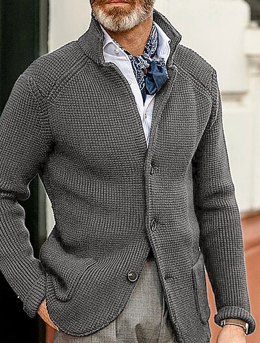  pánský svetr svetr svetr bunda sako sako vafle pletený stojáček střižený pletený jednobarevný dlouhý rukáv základní stylové outdoorové denní oblečení oblečení podzim zima modrá khaki s m l