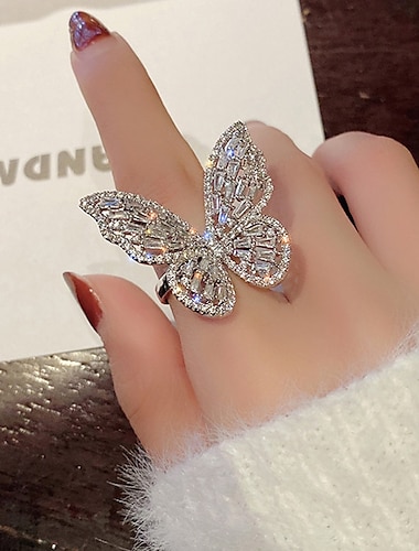  bague de mariage d'automne géométrique argent strass alliage papillon élégant simple luxe 1pc / femme / bague ouverte / une boucle d'oreille / bague réglable robe pour impressionner 2025