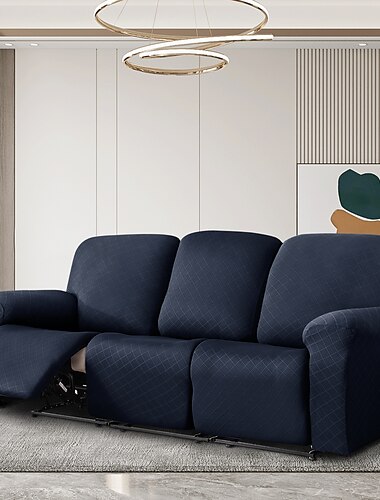  Fundas para sofá reclinable de color burdeos, súper elásticas, de 1, 2, 3 o 4 plazas, con bolsillo, funda de sofá suave antideslizante, protector de muebles reclinables de jacquard a cuadros de licra