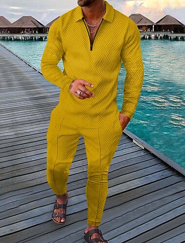  Pánské Sada Polo trička Volnočasové sporty Jdeme ven Přehnutý Dlouhý rukáv Sportovní Na běžné nošení Jednobarevné Křivka Slátanina Zip Podzim zima Štíhlý Černá / šedá Bílá šedá Černá Žlutá Světle