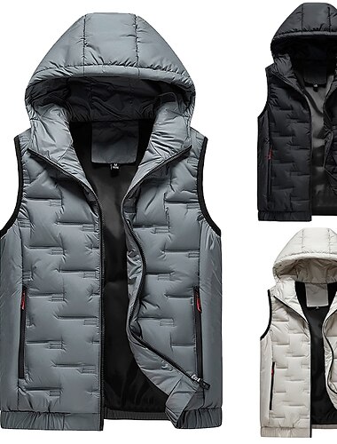  Ανδρικά Opritor de Vânt Καπιτονέ Puffer Vest Με Επένδυση Πλήρες φερμουάρ Αμάνικο Μπουφάν Causal Ένδυση γυμναστικής και άθλησης Άνοιξη Με Κουκούλα Διατηρείτε Ζεστό Αντιανεμικό