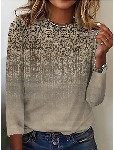  Dames T-shirt Streetwear Casual Print Lange Mouw Reguliere Tops Ronde Hals Dagelijks Weekend Blauw Paars Groen Khaki Lente Herfst