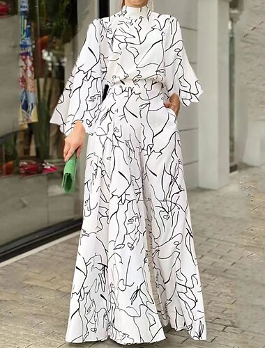  Mujer Normal Mono Ropa de calle Floral Manga Larga Escote Chino Bolsillo Estampado Diario Festivos Ajuste regular Negro Blanco Rosa Otoño