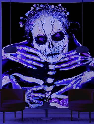  halloween dekorace černé světlo UV reaktivní stěna gobelín kostra umění dekorace deka závěs závěs domácí ložnice dekorace polyester lebka