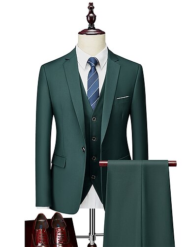  ملك الرجال بدلة زفاف حفل / مساء بني فاتح أزرق بحري داكن الربيع، الخريف، الشتاء، الصيف بدلة حز لون سادة قياس أساسي ستاندرد 3 قطعة مجموعة زر واحد صدر واحد