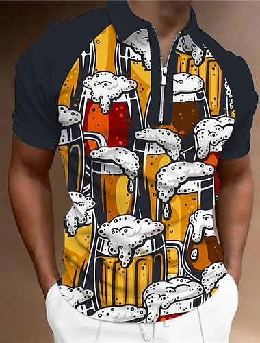  Oktoberfest Poloshirt für Herren Golfshirt Bier Turndown Gelb 3D-Druck Outdoor Street Kurze Ärmel Reißverschluss Druck Kleidung Modedesigner Casual Atmungsaktiv