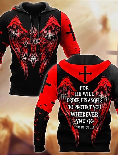  Hombre Alas Cruz Templaria Sudadera Sudaderas Sudadera Con Capucha Manga Larga Sudadera con capucha Con Capucha Ropa de calle Impresión 3D Diario Deportes Rojo tinto Impresión personalizada Otoño