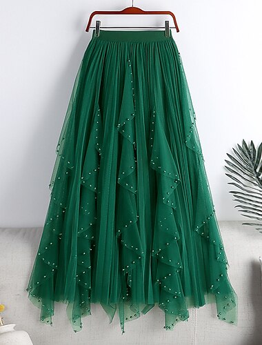  jupe de mardi gras pour femme jupe longue swing jupes midi perles tulle superposé couleur unie fête quotidien automne / automne élégant long été noir blanc rose marron thème carnaval