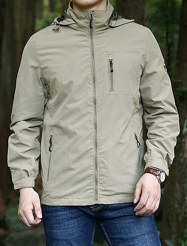  Herren Wanderjacke Windjacke für Wanderer Draussen Windundurchlässig Atmungsaktiv Schnelltrocknend Wasserdicht Kapuzenshirt Shirt Camping / Wandern / Höhlenforschung Saphir Schwarz Kaki Armeegrün