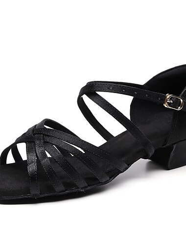  Women's Tan Strappy Low Heel Latin Dance Shoes with Soft Suede Sole – Breathable Satin Ballroom Sandals for Practice & Performance
