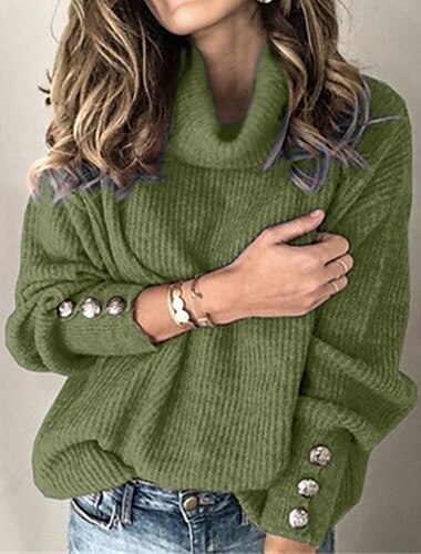  Damen Pullover Stilvoll Brautkleider schlicht Weich Einfarbig Gerippt Rollkragen Strick Langarm Stricken Outdoor Heim Valentinstag Armeegrün Purpur Herbst Winter
