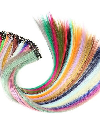  24 kusů 20palcové barevné prodlužování vlasů se sponou do vlasů duhové rovné melírovací příčesky vícebarevné prodlužování vlasů spona do vlasů podložka do vlasů