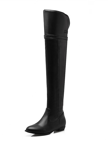  Women's Boots Daily Solid Colored Over The Knee Boots Thigh High Boots Winter Block Heel Round Toe Classic PU Leather Zipper Dark Brown Black Beige