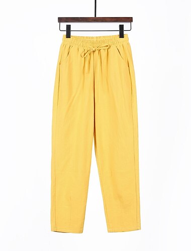  eleganta klassiska chinos haremsbyxor för damer med dragsko elastisk midja ankellånga byxor casual gå ut mikroelastisk enfärgad bomullsblandning komfort andas mellan midjan grön vit svart gul
