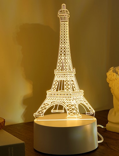  برج إيفل ثلاثي الأبعاد LED الوهم البصري أكريليك ضوء ليلي مع مصباح طاولة لتزيين غرفة النوم يعمل بالطاقة USB هدية عيد ميلاد بأسلوب الموضة للأطفال الرضع والأطفال