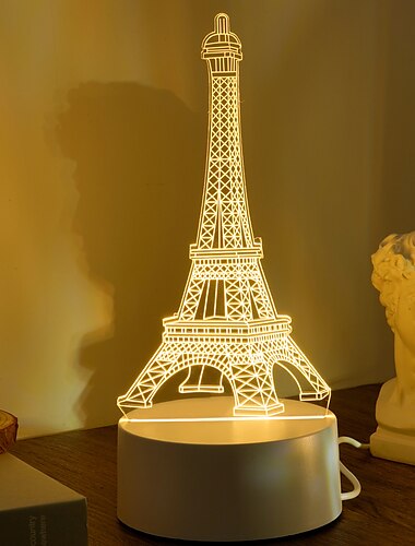  Torre eiffel 3d led ilusión óptica acrílico luz de noche con usb dormitorio decoración lámpara de mesa cumpleaños estilo de moda regalo para niños bebés