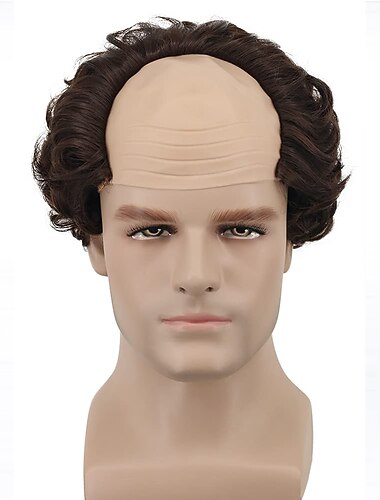  Kort Brun Gamle Mænds Paryk Fluffy Skaldet Hoved Paryk Syntetisk Cosplay Parykker Halloween Parykker