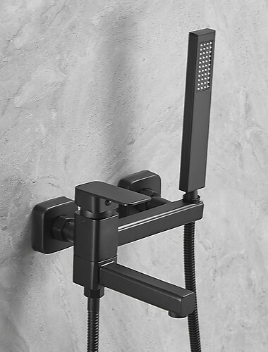  Badewannenarmatur mit Doppelauslauf zur Wandmontage, Wanneneinlaufmischer aus Messing mit Handbrause, Keramikventil mit Einzelgriff