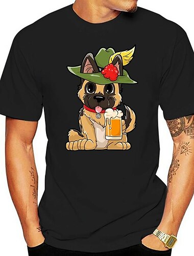  Oktoberfest Bier Handwerk Deutscher Schäferhund Cosplay Kostüm T-Shirt-Ärmel Anime Klassisch Streetstyle Für Paar Herren Damen Erwachsene Oktoberfestbier Heißprägen