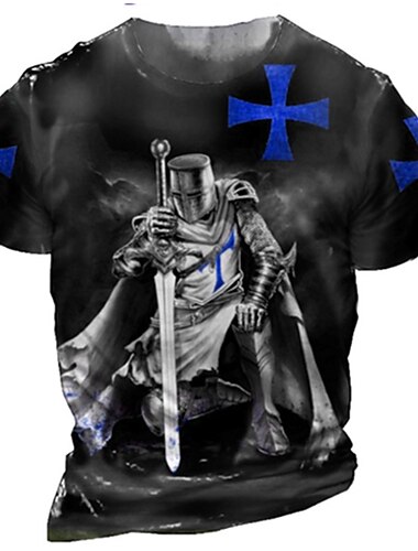  Herren Unisex Templer Kreuz Grafikdrucke Soldat T Shirt Verwaschenes T-Shirt Kurzarm T-Shirt 3D-Druck Rundhalsausschnitt Hemd Sport Designer Lässig Outdoor Straße Täglich Hellgelb Schwarz Gelb Sommer