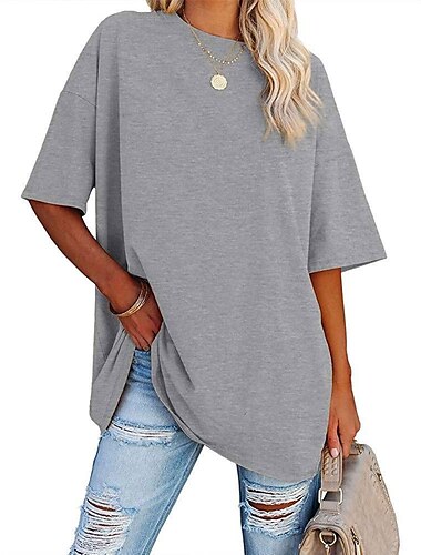  dámské oblečení basic oversized trička s kulatým výstřihem jednobarevná nová barva rukáv s volným ramenem kulatý výstřih top s krátkým rukávem