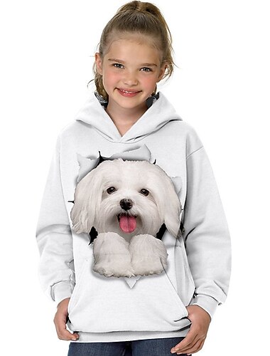  للفتيات 3D حيوان قطة هوديي كم طويل طباعة ثلاثية الأبعاد الربيع الخريف الشتاء موضة أناقة الشارع بديع أطفال 3-12 سنة الأماكن المفتوحة مناسب للبس اليومي داخلي عادي