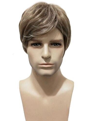  פאה קצרה לגברים שיער בלונדיני קצר ישר בלונדיני לגברים נגד חום סינתטי פאה יומית פאות ליל כל הקדושים