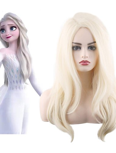  Elsa lange blonde lockige Perücken für Frauen Cosplay Anime Party Halloween Perücke