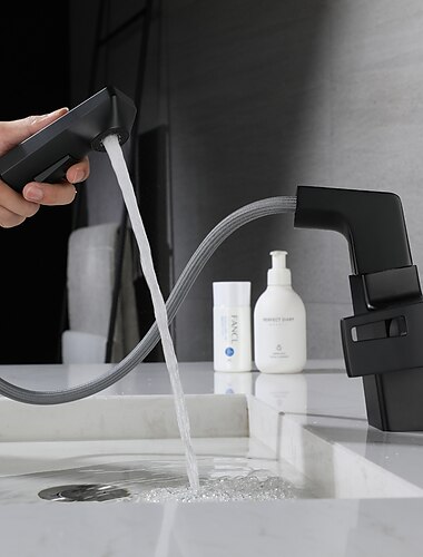  ברז כיור אמבטיה עם ספריי נשלף ניתן לסובב / נשלף / מצופה אלקטרו קלאסי / גימורים צבועים מרכזי סט ידית יחידה אחת ברזי תצוגת טמפרטורת אמבט חור