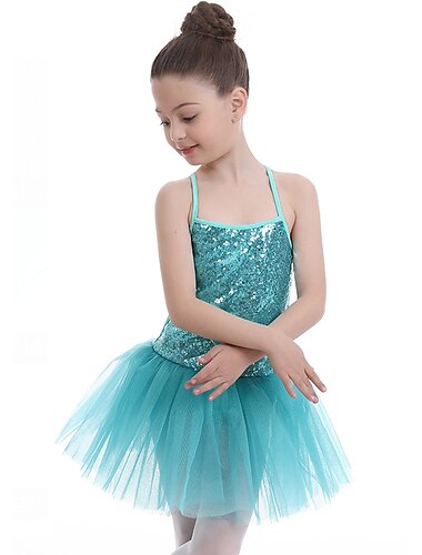  Ținute de Dans Copii Balet Rochie Culoare Pură Despicare Tul Fete Antrenament Performanță Fără manșon Înalt Paiete Poliester