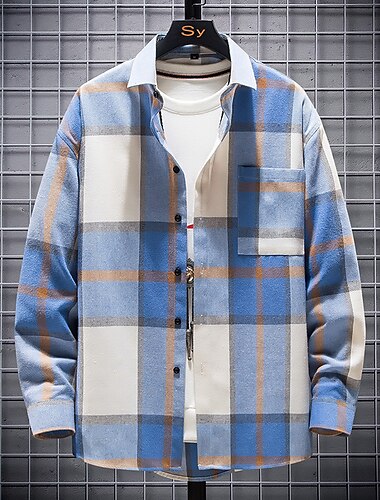  Herren Karomuster Hemd Flanellhemd Kariertes Hemd Overshirt Langarm Hemd Kragen Outdoor Straße Hellgelb Rote Blau Grün Druck Button-Down Bekleidung Mode Designer Lässig Bequem