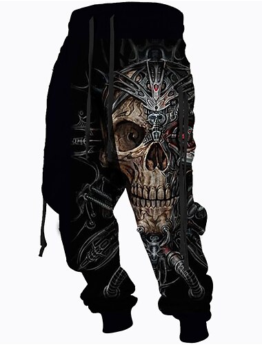  Voor heren Joggingbroeken Jogger Broek Trekkoord Zijzakken Elastische taille Doodskoppen Grafische prints Comfort Ademend Buitensporten Casual Dagelijks Katoenmix Terry Streetwear Ontwerper Zwart Rood